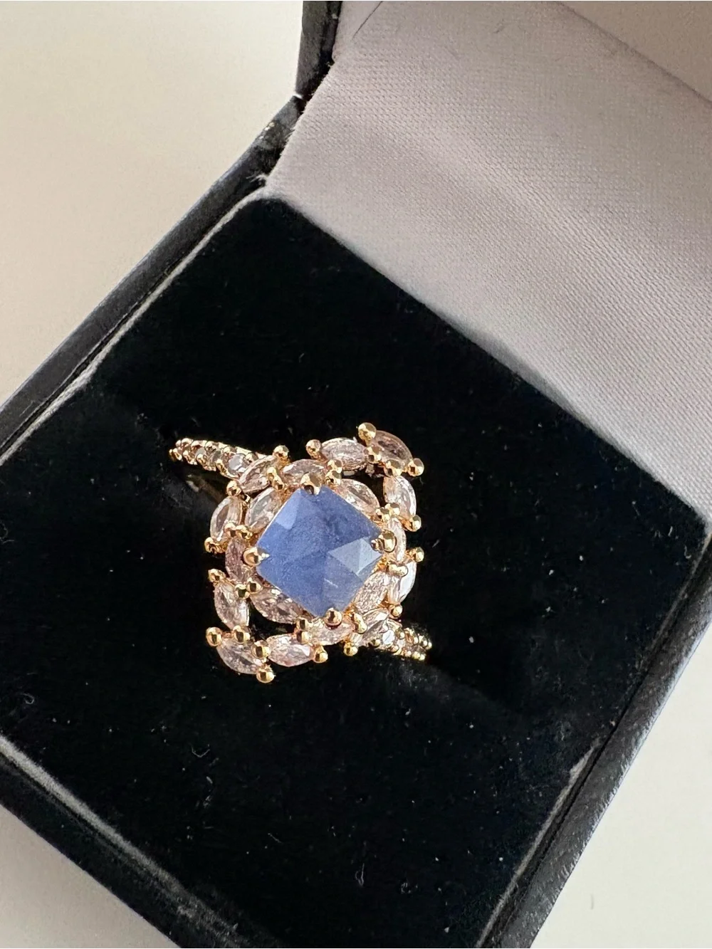 Bomb Party Perfectly Remembered Lullaby Ring RG53677 Cornflower Blue Quartz Gold
